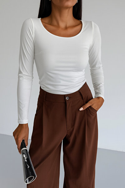 Cuyka U Neck Long Sleeve Sandy Fabric Blouse