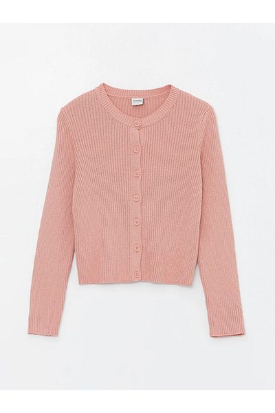 LC Waikiki Lcw Kidspink Crew Neck Long Sleeve Girl's Knitwear Cardigan