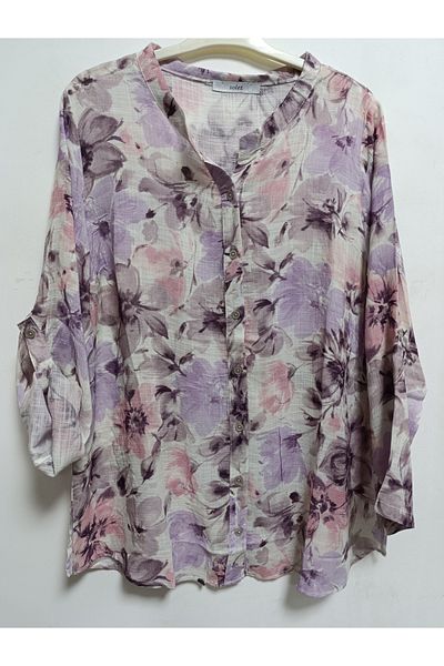 AKŞEN GİYİM Plus Size 100% Cotton Imported Linen Fabric Foldable Sleeves Pattern Shirt