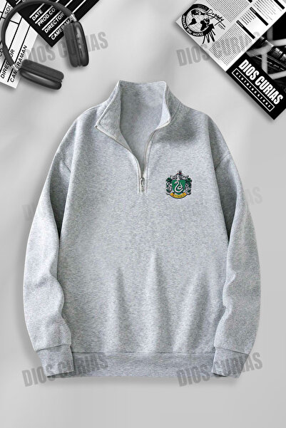 darkopia Unisex Kadın Erkek Harry Potter Slythrein Baskılı Dik Yaka Yarım Fer...