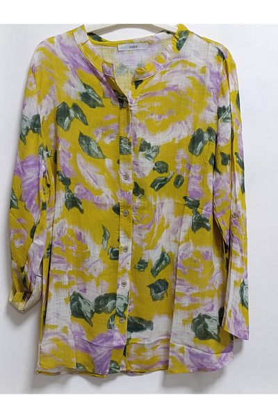 AKŞEN GİYİM Plus Size 100% Cotton Imported Linen Fabric Foldable Sleeves Pattern Shirt