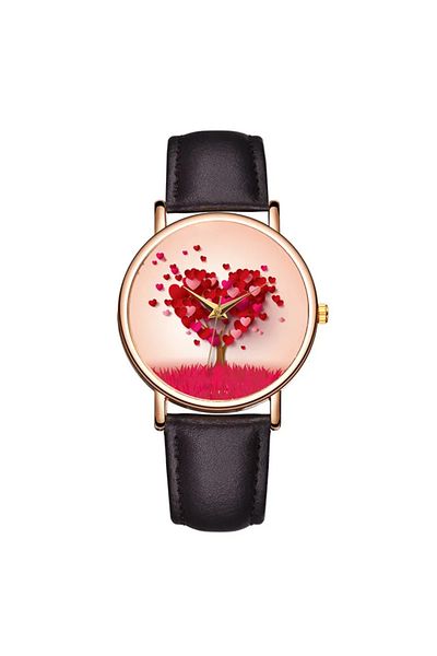 Skymag Ceas dama, red heart, curea piele ecologica,mecanism quartz