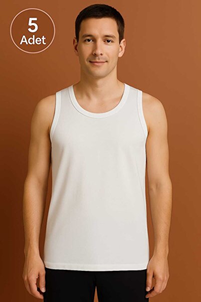 GÜMÜŞ White Strap Men's Undershirt Premium Advantageous Package 5 Pieces 100% Cotton