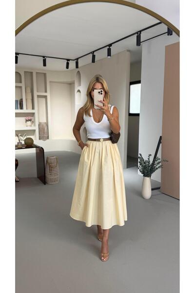 Sezgi Tekin Premium Series Pleated Melon Poplin A-Line Skirt