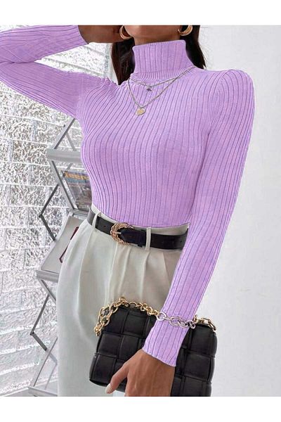 Intisimo Turtleneck, Suit, Slimfit, Fine Knit, Stripes, Viscose, Lilac - S-M