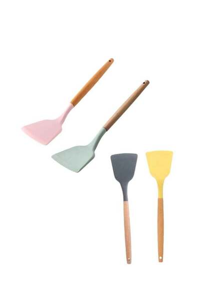 Generic Ayda Silicone Spatula Turner with Wooden Handle