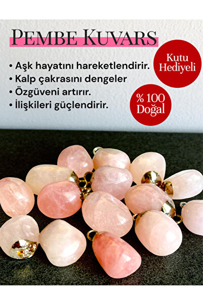 Vexa Aksesuar Doğal Pembe Kuvars Taşı Kolye Ucu / Cep Taşı – Kutu Hediyeli – Orijinal