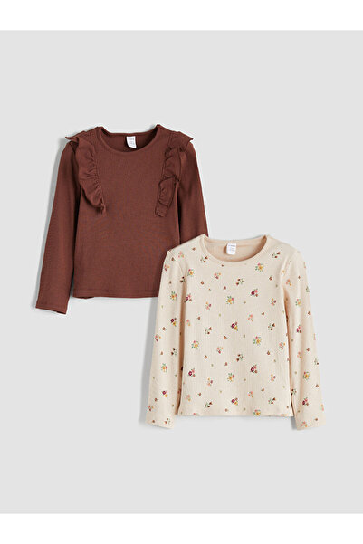 LC Waikiki Beige Crew Neck Girls' T-Shirt 2-Pack