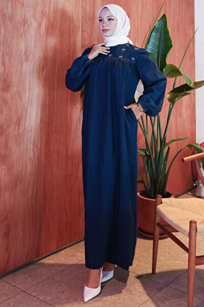 hafsamina Τζιν φόρεμα με ρόμπα Snow Wash HM2775 Σκούρο Μπλε