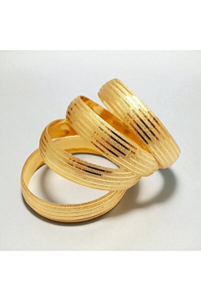 CAXBERN 22 Ayar Altın Kaplama Özel Model Çizgi Desen Bilezik Düğün Kına Özel Günler (3 Adet)