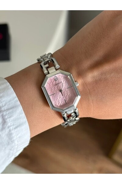 RoseandRoses ساعة يد نسائية بسلسلة بتصميم Cervia Dial باللون الفضي (قرص وردي)