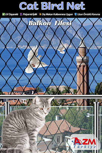 Azmtürkiye Kedi Balkon Filesi 4x7m – UV Dayanıklı Siyah File, Kedi ve Kuş Önl...