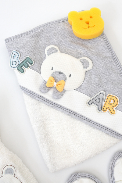 Sitilin Baby Boy Teddy Bear Luxury Bathrobe Set Towel Set 100% Cotton Fabric 0-2 Years Stl7086