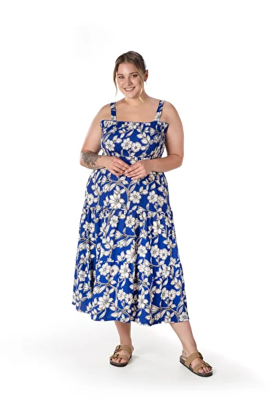 Stil Diva Plus Size Floral Print Thick Strap Elastic Waist Dress T-80