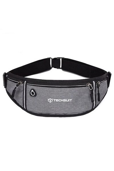 Techsuit Sports Waist Bag with Reflective Straps, 3 Compartments, Adjustable Strap, Grey