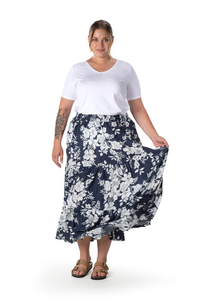 Stil Diva Large Size Floral Patterned Waistline Long Skirt T-14