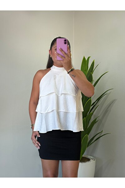 Butik Halter yaka volanlı bluz