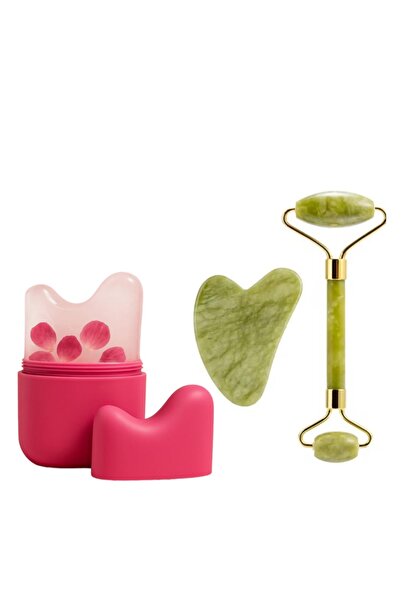 SYN AKSESUAR 3'lü Cilt Sıkılaştırıcı ve Canlandırıcı Set, Buz Küpü Gua Sha-Do...