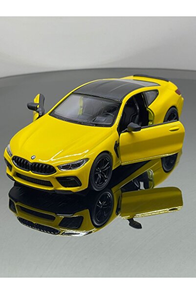 SCOWETTO 1.36 Ölçek Bmw M8 Metal Çek Bırak Model Oyuncak Araba SARI 12 cm