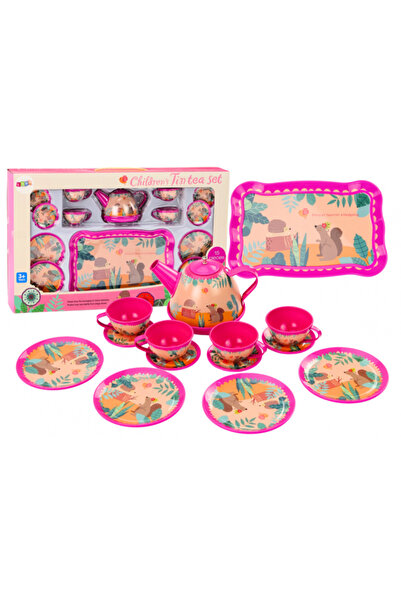 REBELS Children's Tea and Coffee Set – 15 Pieces, Pink, with Teapot and Tray