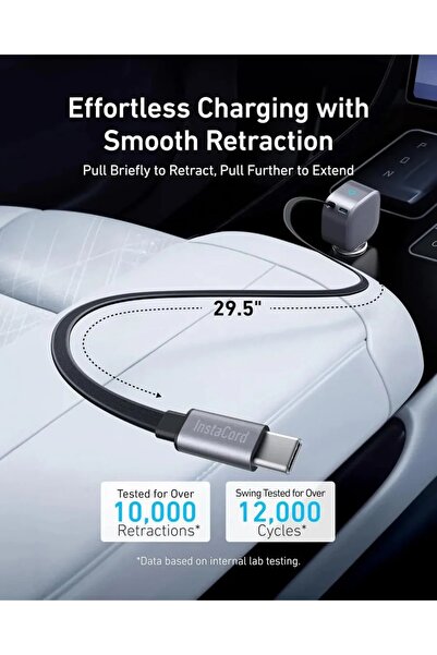 Anker Anker Nano Car Charger 75W USB-C Port Retractable USB-C Cable Silver