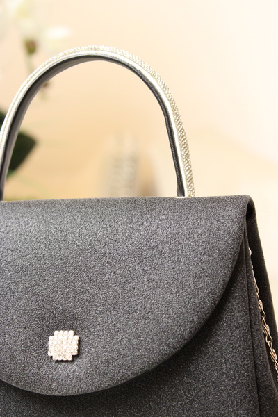 mossi Women's Black Glitter Evening Dress Bag - Chain Evening Dress Bag with Stone Detail on the Handle Wedding Bundle Bag