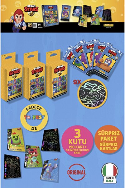 TOYFEST Brawl Stars Panini Official Card Box: 3 Boxes (90 Cards + 9 Limited Edition Cards)