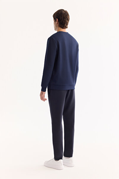 Avva Erkek Lacivert Bisiklet Yaka Silikon Baskılı İnterlok Sweatshirt A52Y1215