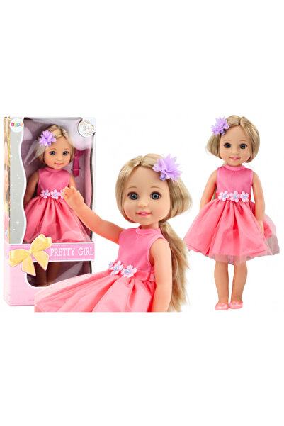 REBELS Păpușă cu păr lung, rochie roz, agrafă și perie, 38 cm