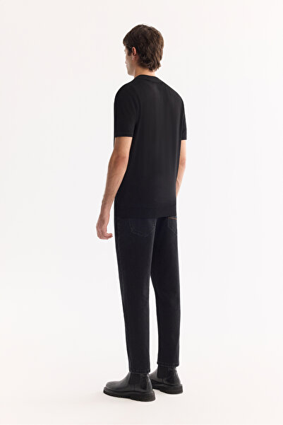 Avva Erkek Siyah Polo Yaka Fermuarlı Rayon Tüylenmeyen Triko Regular Fit T-Shirt A52Y5006
