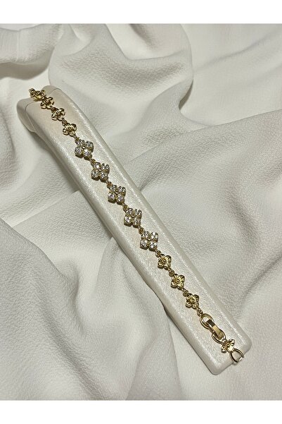 Çelik Lucky Store Premium Çiçek Detaylı Zirkon Taşlı Gold Bileklik