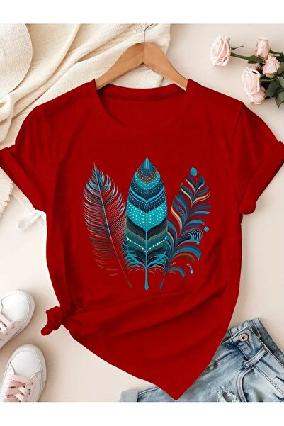 l'eivor Blue Feathers Printed Women's Cotton T-Shirt