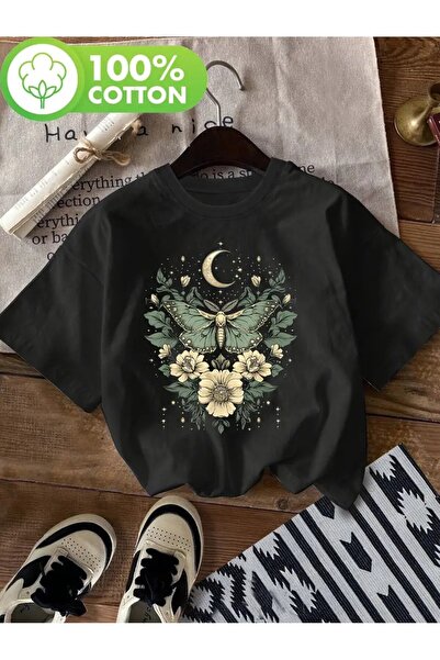 l'eivor Tricou din bumbac pentru femei cu imprimeu cu design de semilună și f...