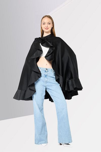Emporio Armani Women Ruffle Solid Cape, Black