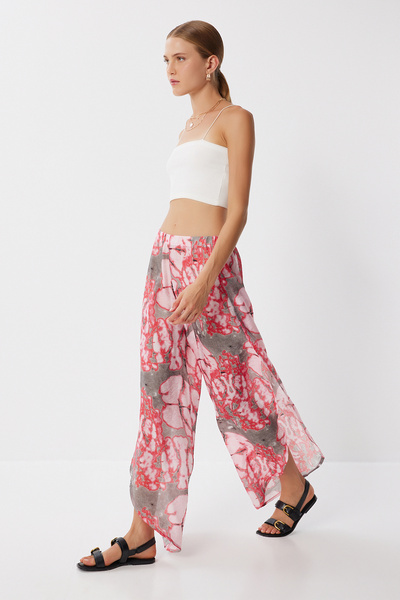 Lovelyİstanbul Patterned Slit Viscose Trousers Lfz0008 Gray Pink