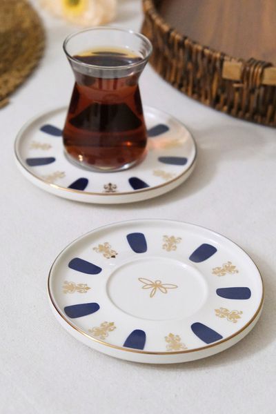 tabakevi Plate House Porcelain Acem Zade Navy Blue Tea Plate 12,5cm 2 Pcs