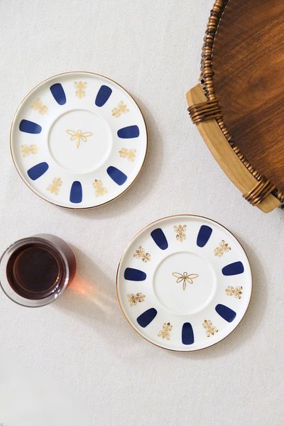 tabakevi Plate House Porcelain Acem Zade Navy Blue Tea Plate 12,5cm 2 Pcs