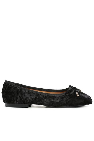 london Rag Women Velvet Bow Ballerinas in Black