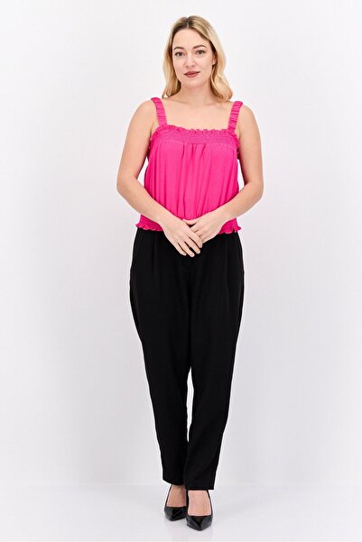 Riley & Rae Women Square Neck Sleeveless Plain Crop Top, Dark Pink