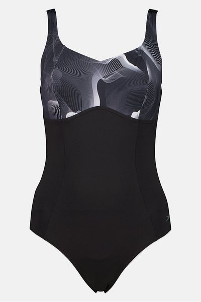 SPEEDO Women One Piece Embroidered Logo Swimsuit, Black
