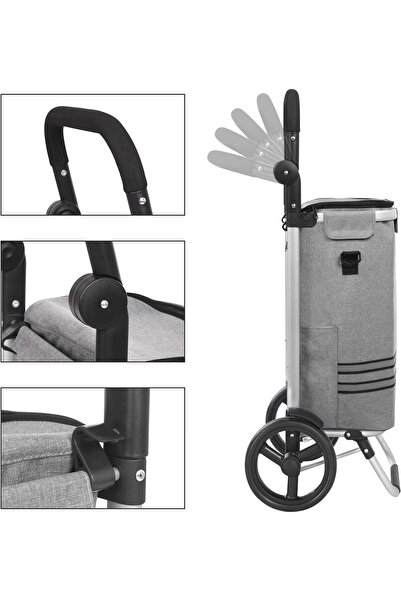 SONGMICS Foldable Market Shopping Cart with Refrigerator, Multifunctional, 44x35x100 cm, Gray