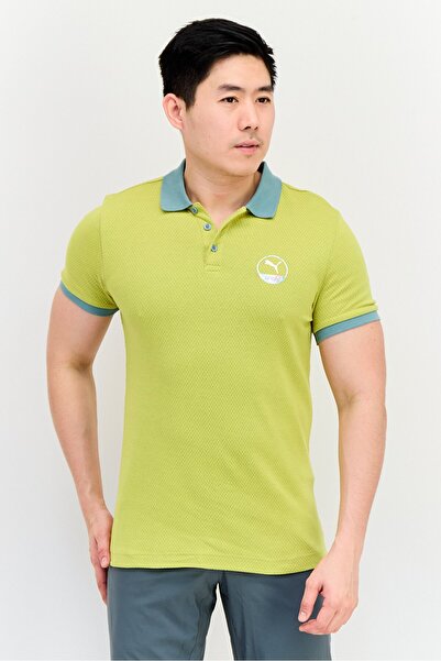 Puma قميص بولو رجالي رياضي بأكمام قصيرة مناسب للأنشطة الخارجية، لون ليموني