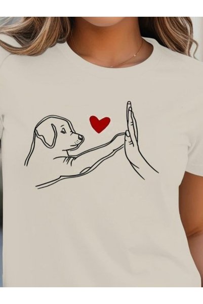 Generic Brand Women's Short Sleeve Crew Neck Dog Printed Viscose Blouse