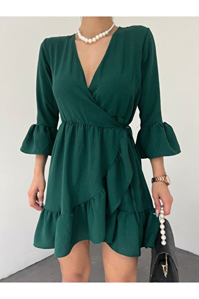 COjans Ayrobin Dress with Ruffled Skirt and Sleeves and Elastic Waist - Emerald