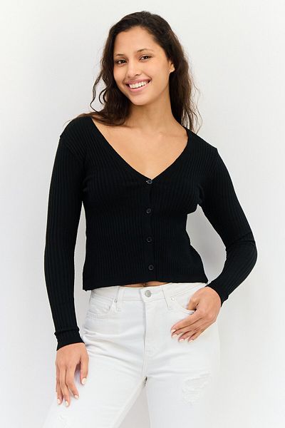 Buzz Women V- Neck Long Sleeve Ribbed Sweater, Black