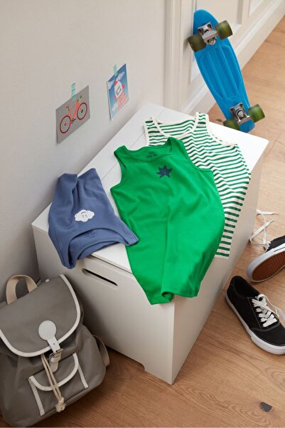 Tchibo بلوزة بدون أكمام مخططة للبنات، 3 قطع، باللونين الأخضر والأزرق