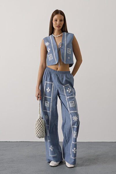 ALPACO cu imprimeu set cu vestă seturi cu legături în față - Indigo -COLECȚIE