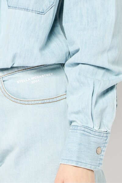 Stella McCartney Women Washed Long Sleeve Denim Jumpsuit, Light Blue