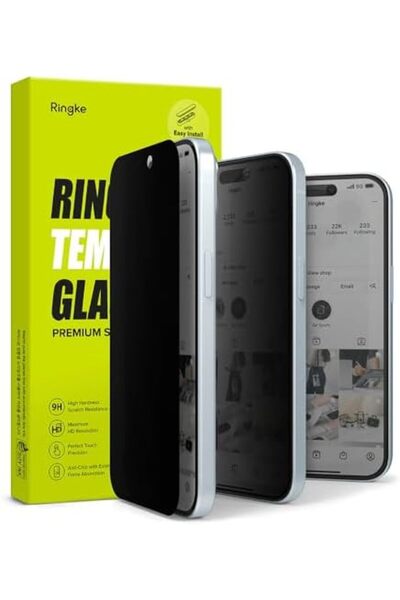 Ringke واقي شاشة آيفون ١٥ | واقي شاشة من الزجاج المقوى للخصوصية مع دليل التركيب