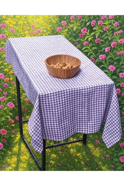 Exve Exclusive Lilac White Gingham Cotton Woven Eco-Friendly Camping Caravan Tablecloth 120 cm